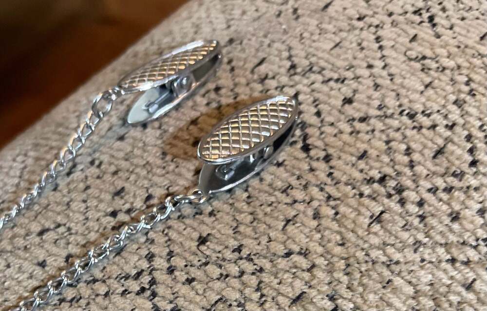 Vintage Dental Bib Clip Chain 20" Metal Napkin Holder Gator Clamps